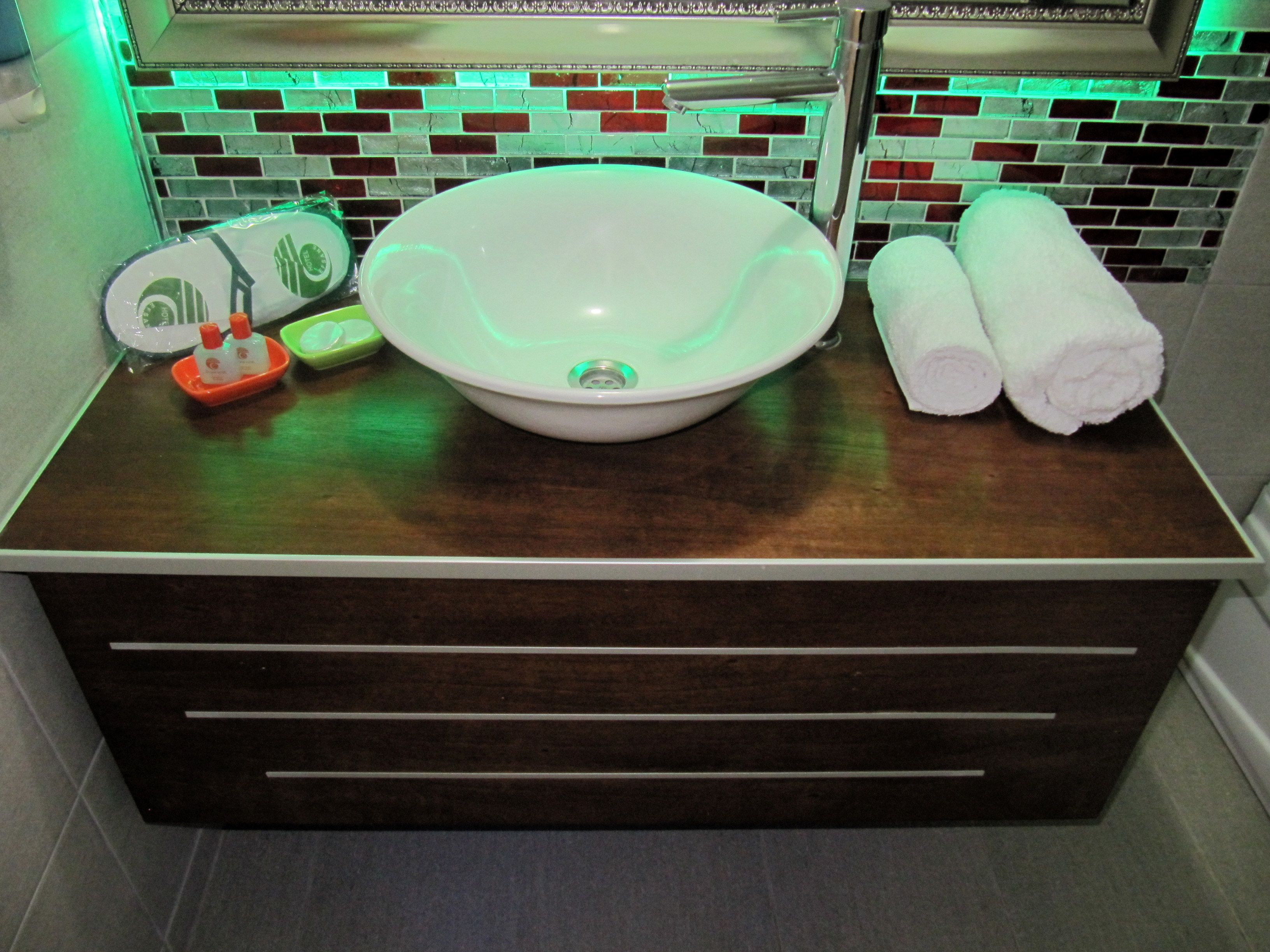 hair dryer, slippers, towels