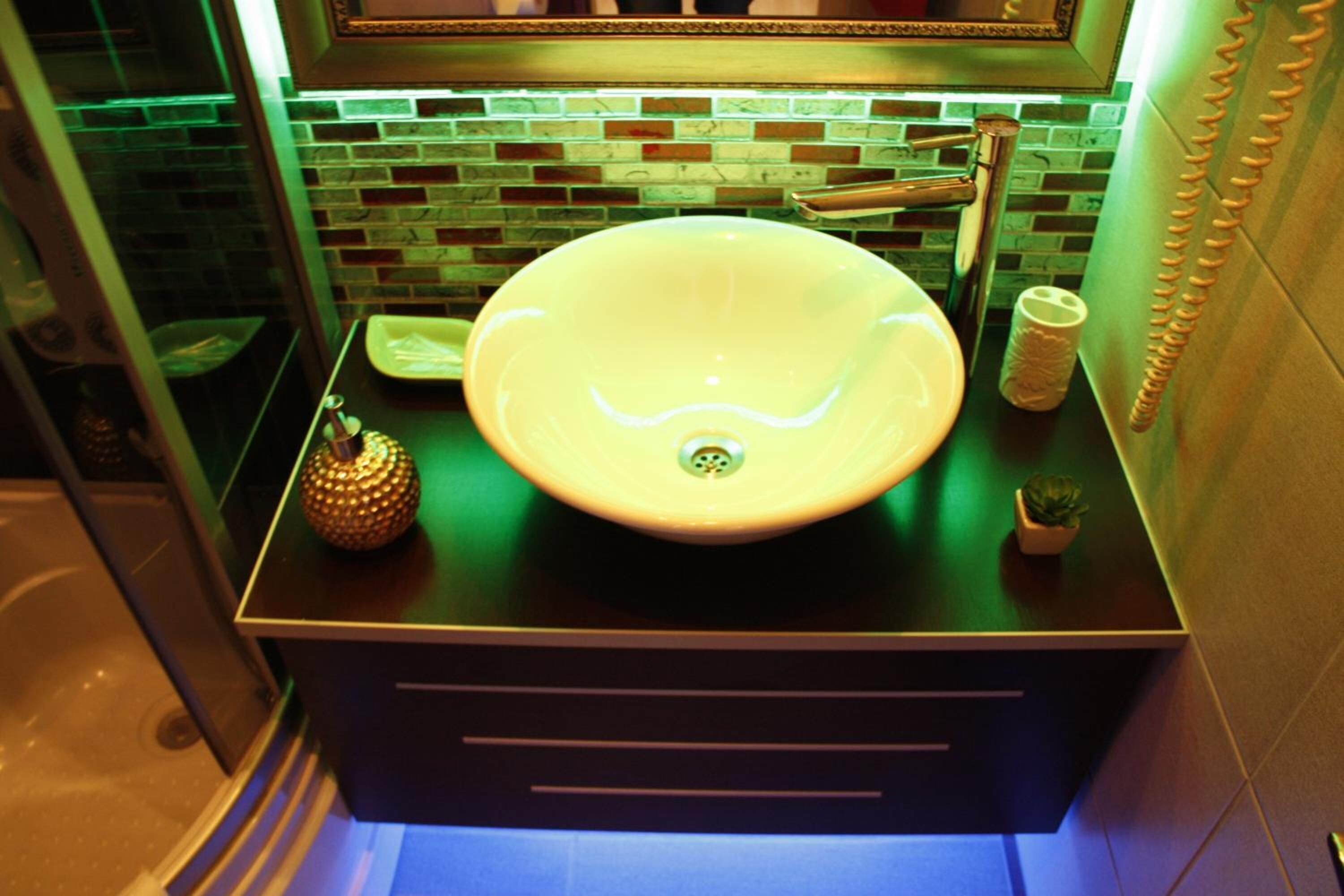 hair dryer, slippers, towels