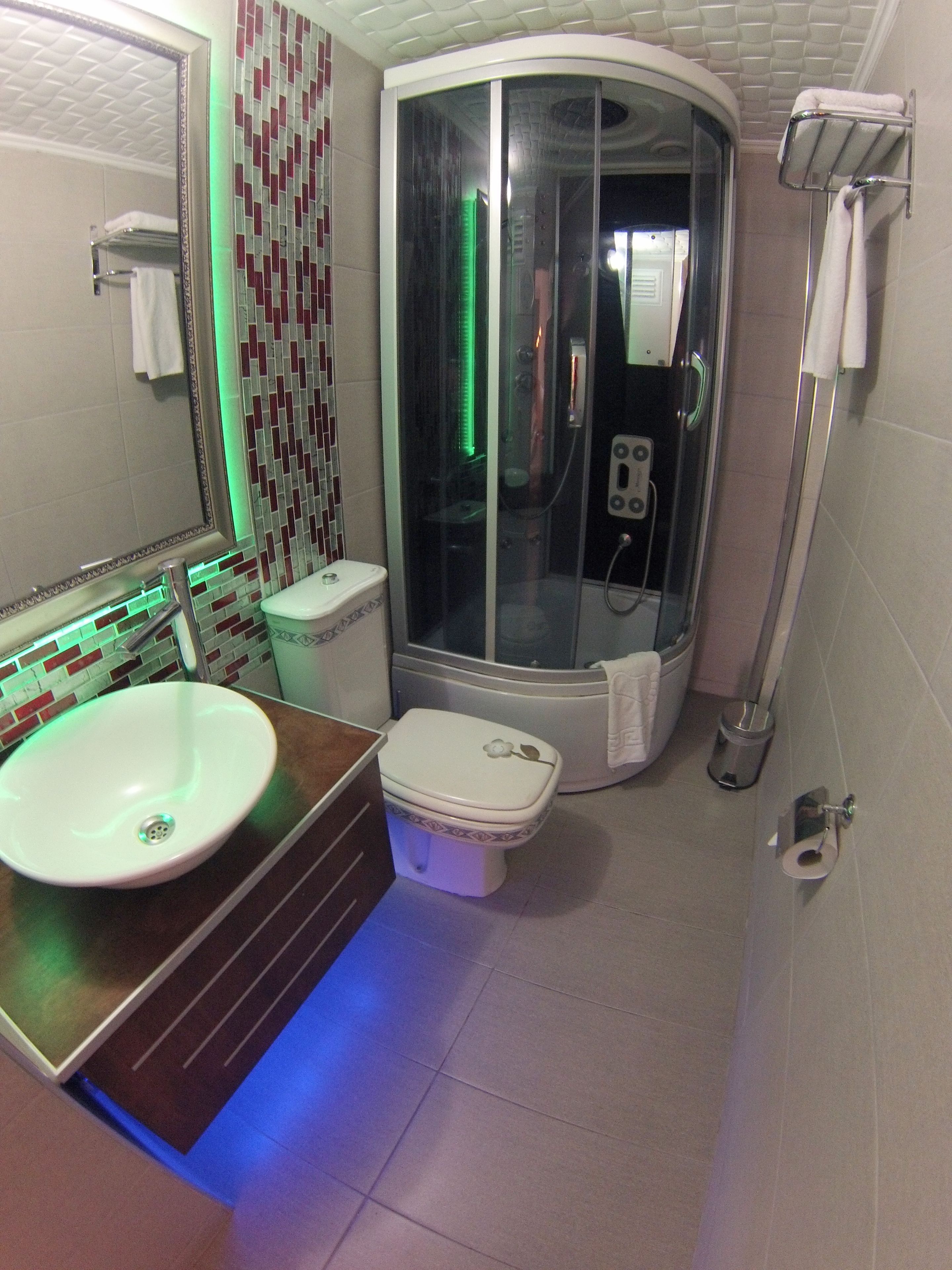 hair dryer, slippers, towels