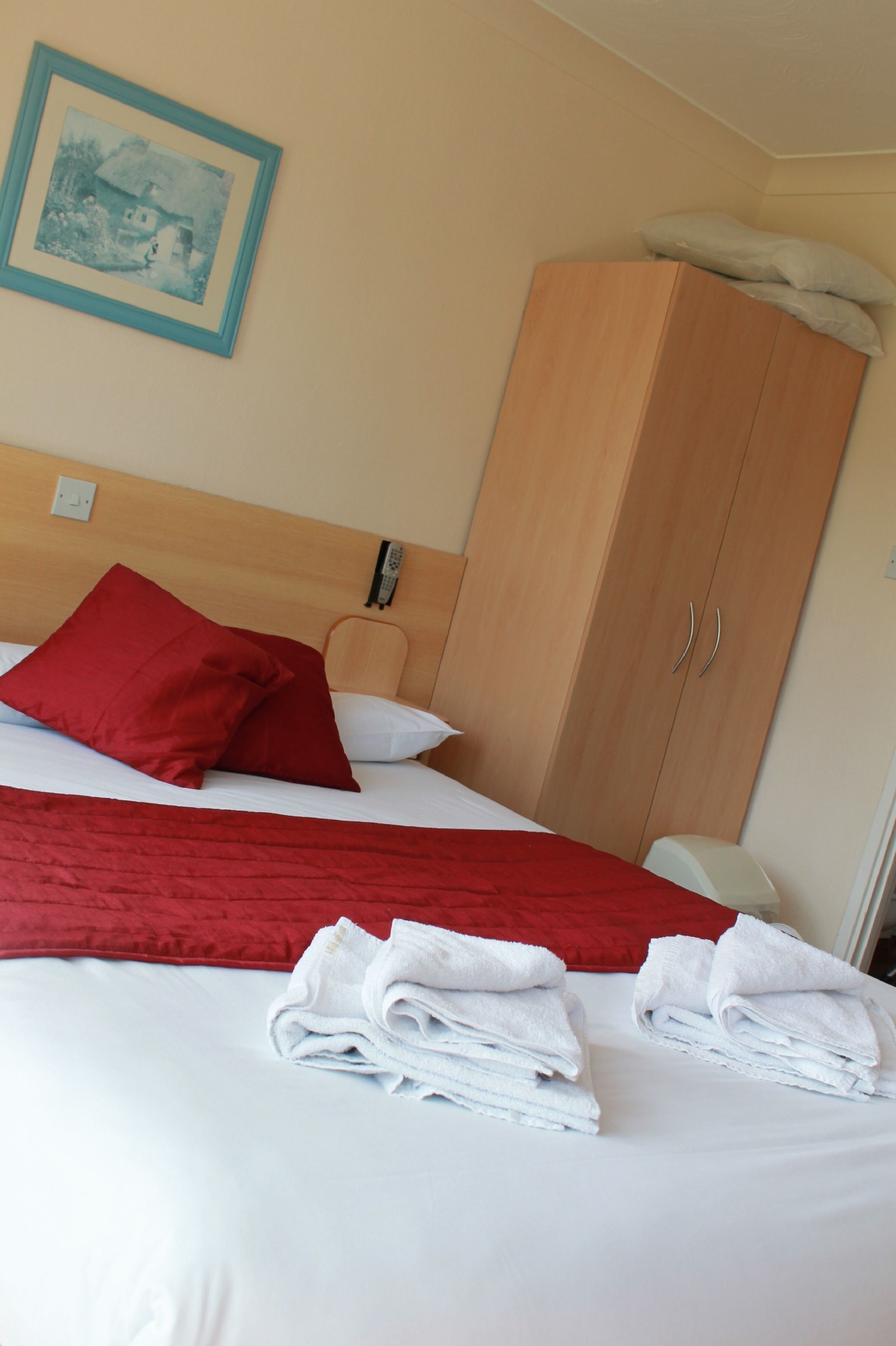 Blackout curtains, iron/ironing board