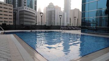 Outdoor pool, pool umbrellas