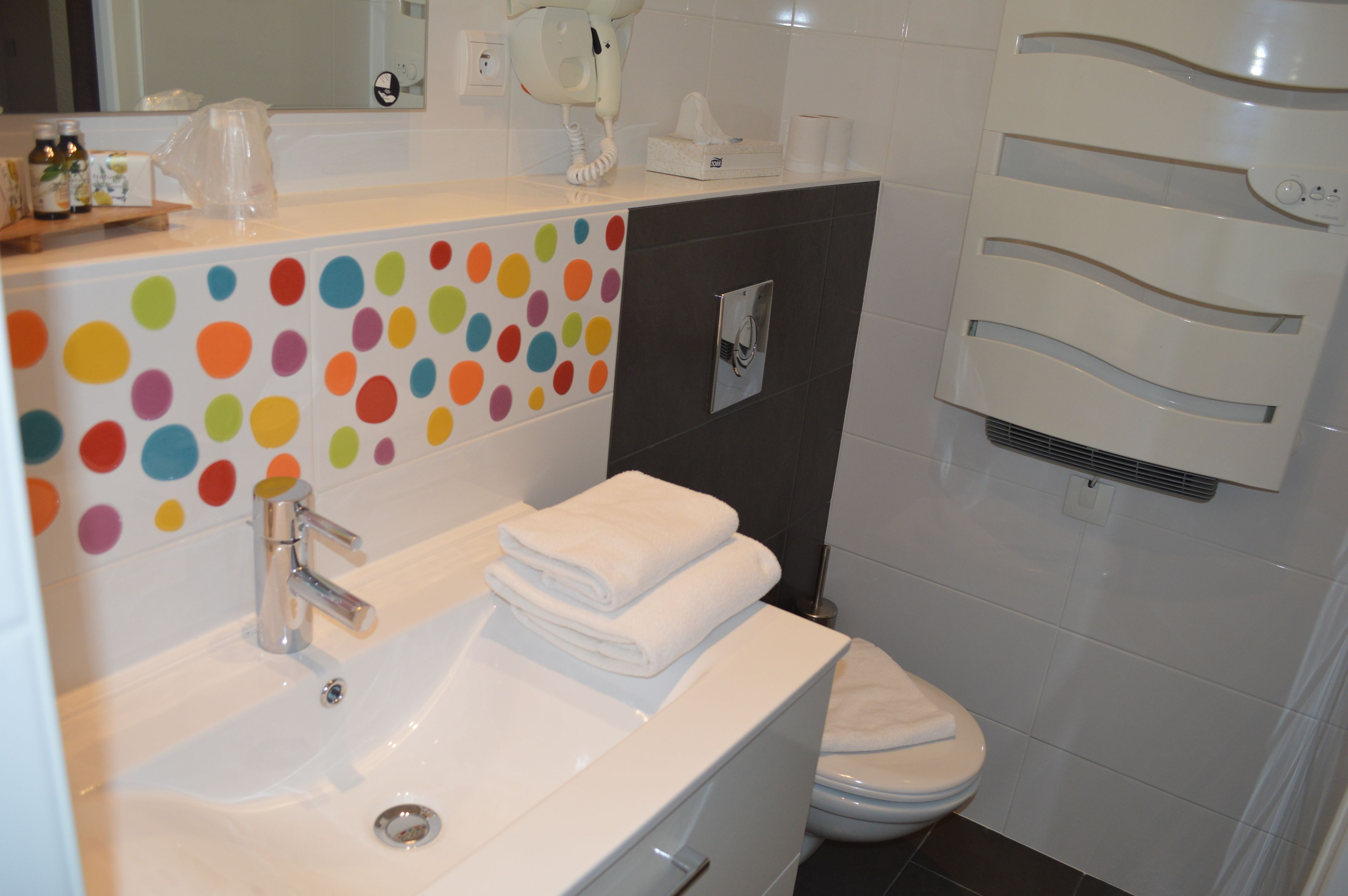 deluxe double room | bathroom | shower, free toiletries, hair dryer, towels