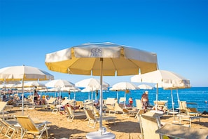 Private beach, sun-loungers, beach umbrellas