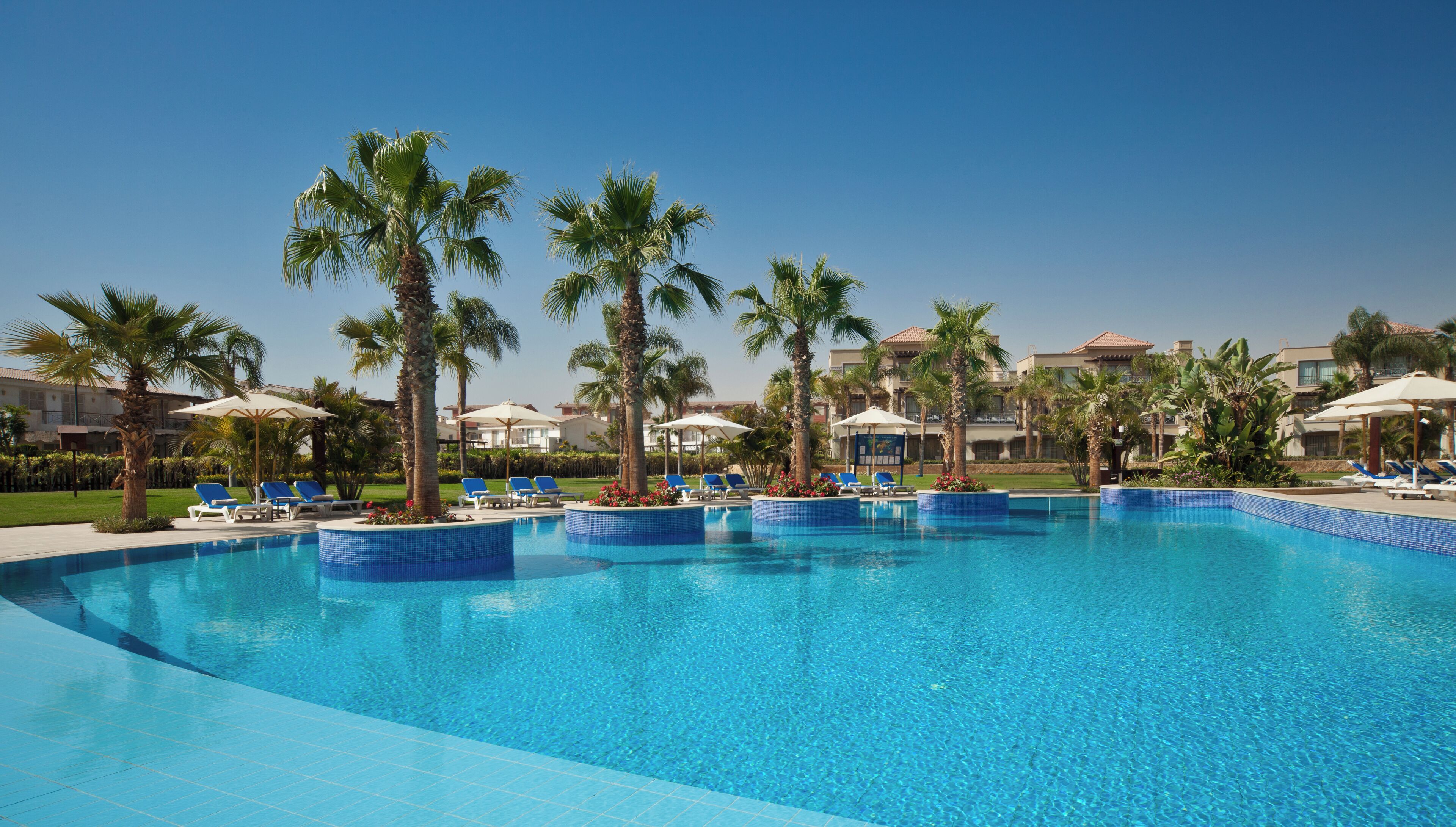 outdoor pool, pool loungers