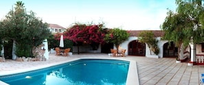Outdoor pool, pool umbrellas