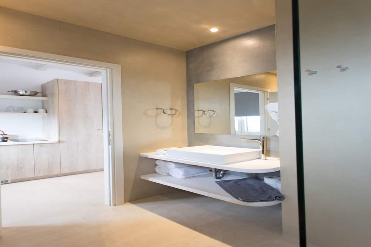 superior studio | bathroom | hair dryer, towels