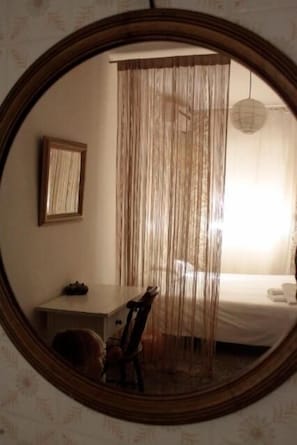 Individually decorated, blackout curtains, iron/ironing board