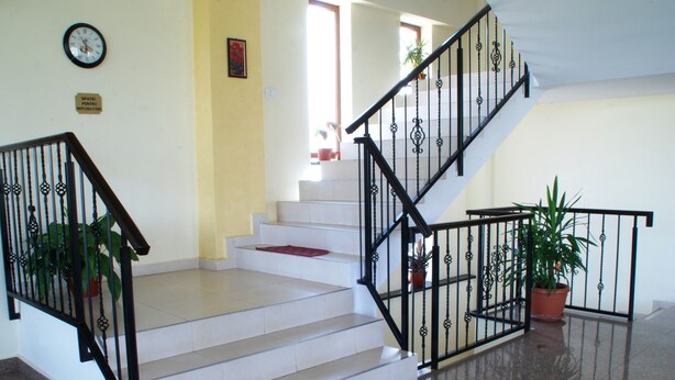 A staircase with black railings and potted plants. - Ancor Hotel (Voluntari)