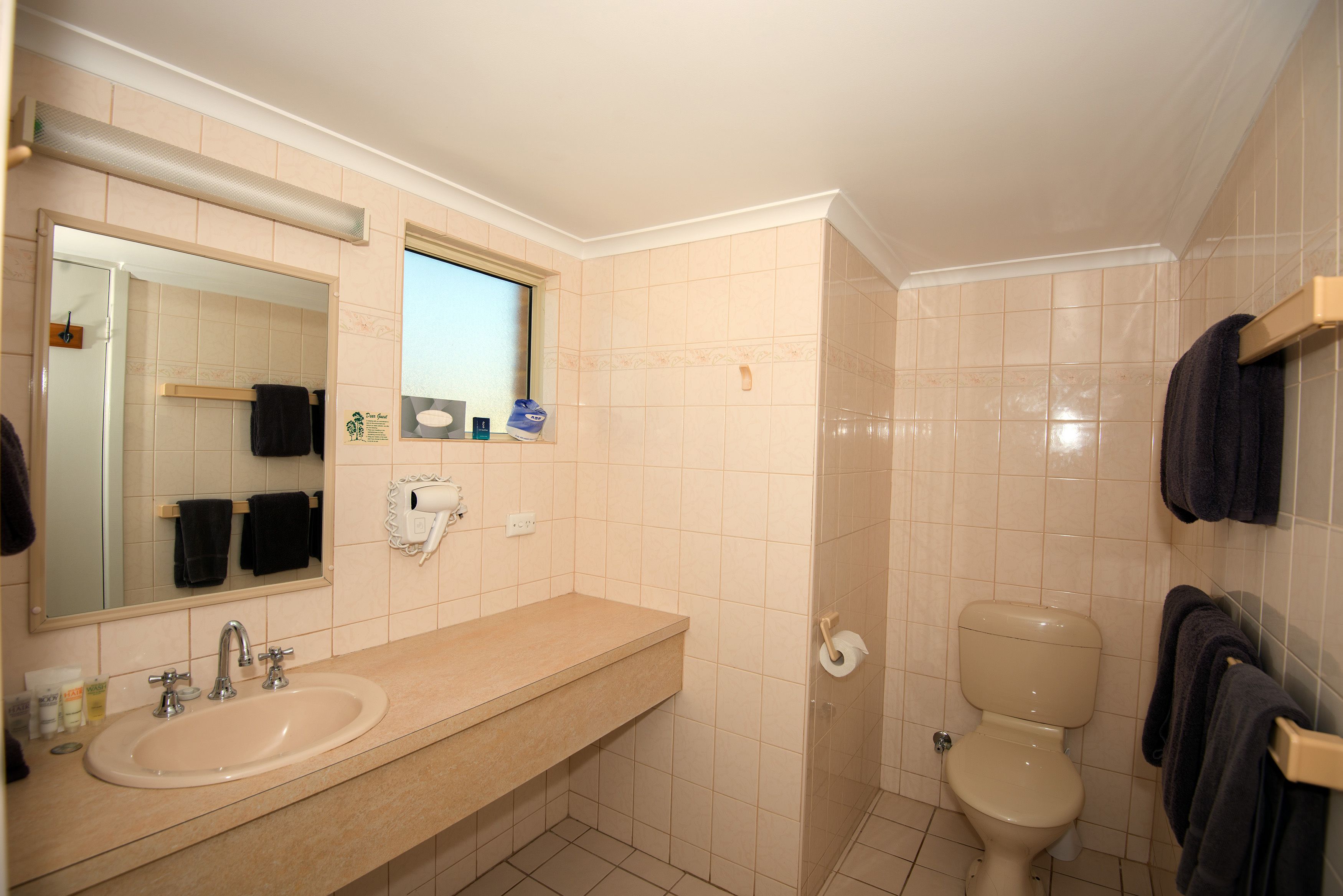 beachcomber studio unit  | bathroom | free toiletries, hair dryer, towels, soap