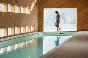 Indoor pool, pool umbrellas, lifeguards on site