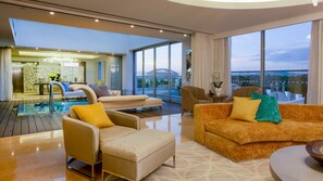 Penthouse, 1 King Bed (Infinity) | Living area | Flat-screen TV, DVD player, MP3 dock