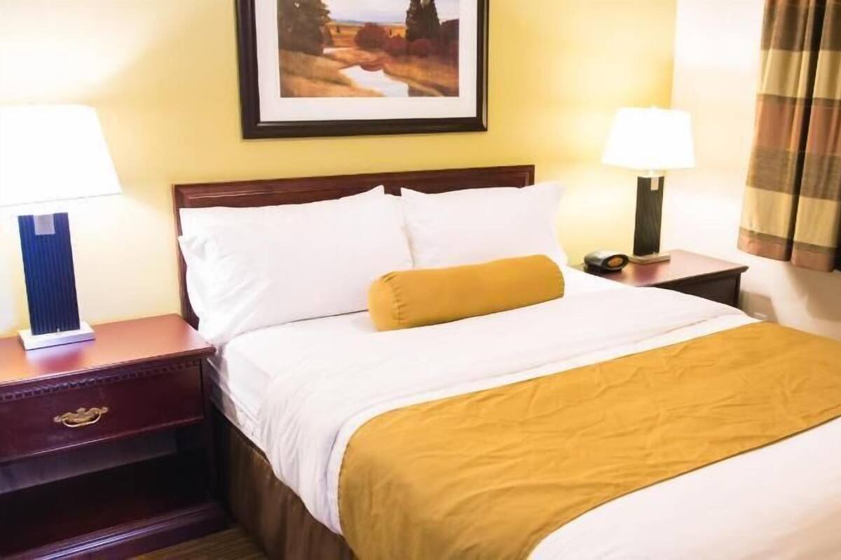 1 bedroom, hypo-allergenic bedding, desk, iron/ironing board