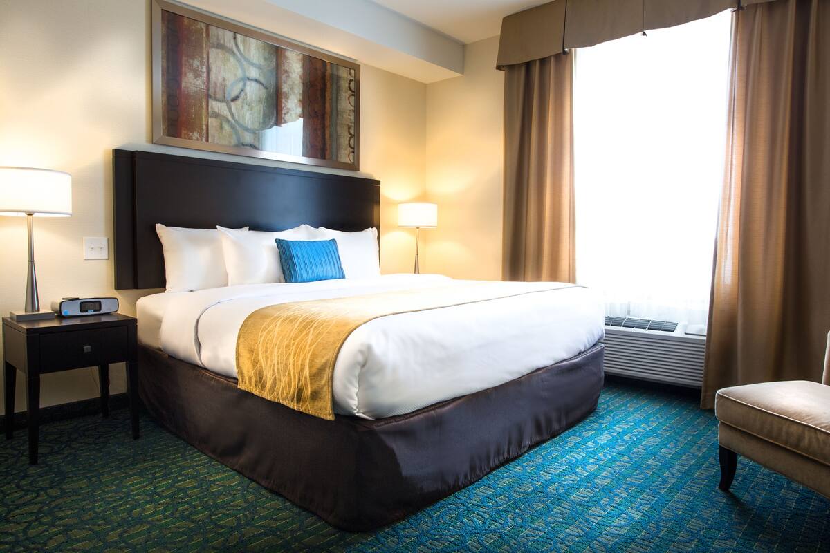 standard room, 1 king bed, non smoking | in-room safe, desk, blackout curtains, iron/ironing board