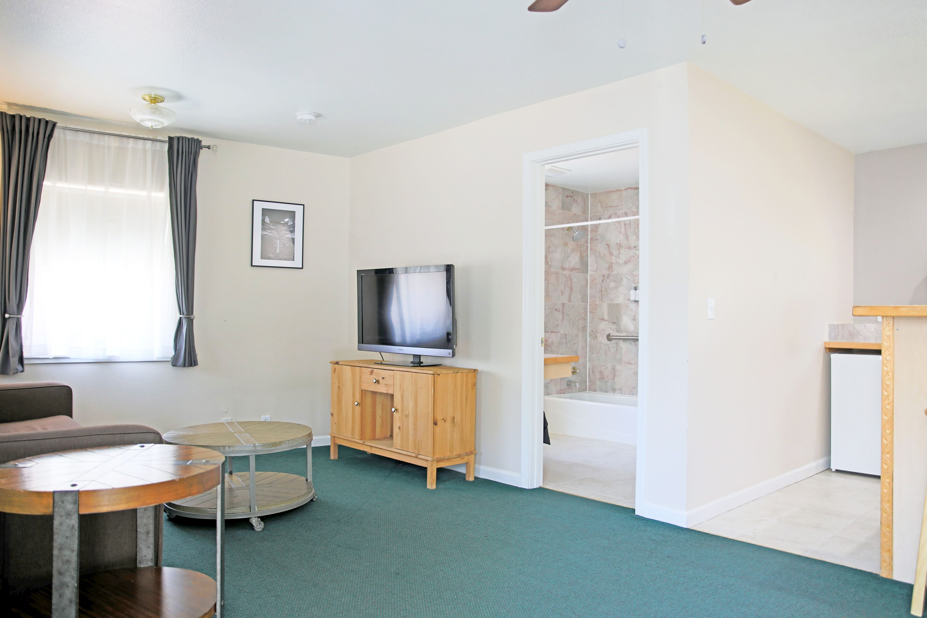 deluxe suite, 1 bedroom, kitchenette | living area | 50-inch flat-screen tv with digital channels, tv, streaming services