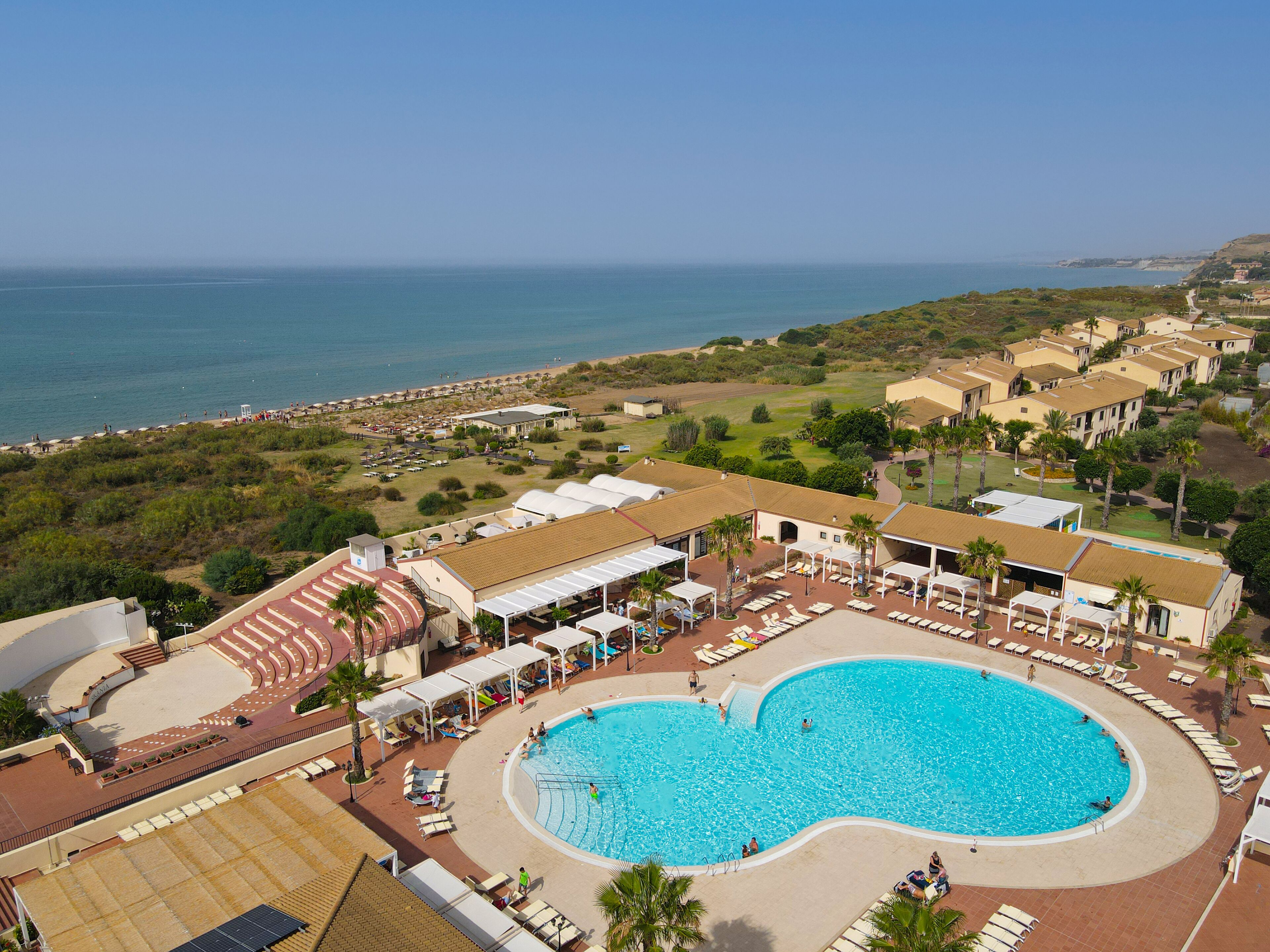 Outdoor pool, pool umbrellas, pool loungers