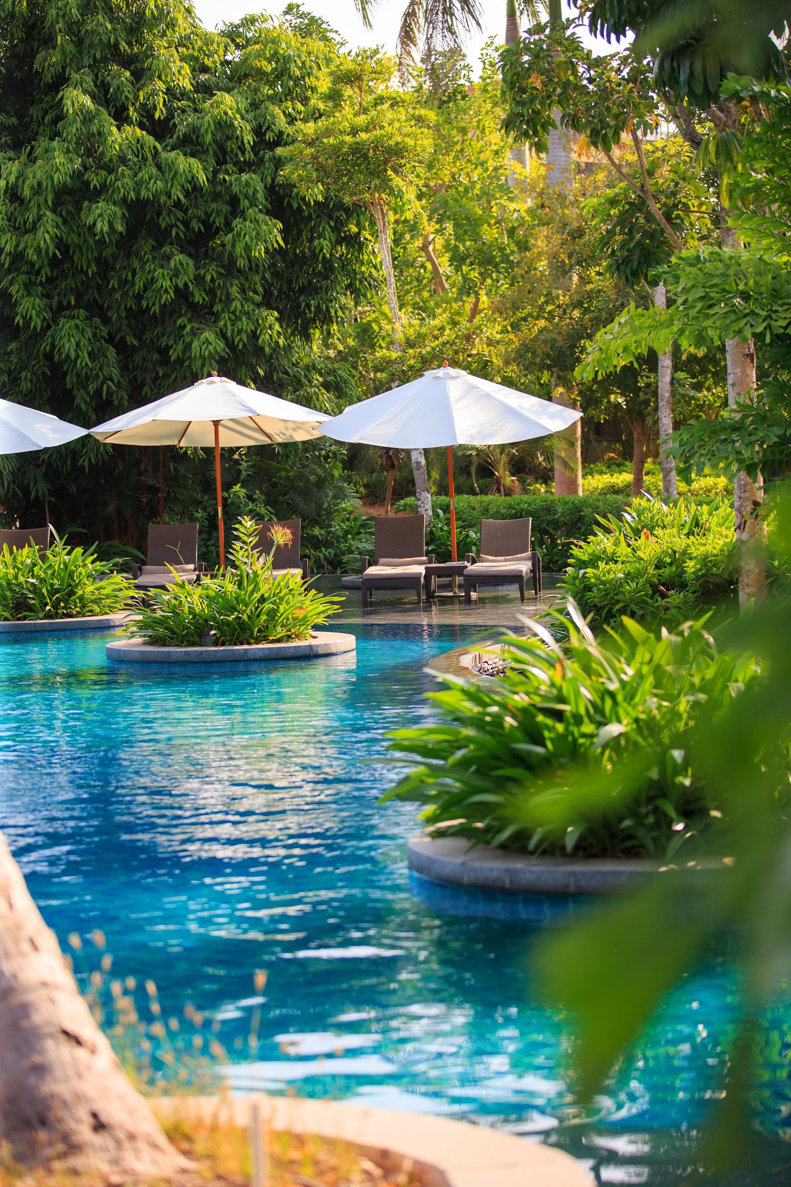 3 outdoor pools, pool loungers