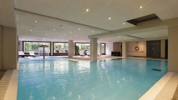 Indoor pool, seasonal outdoor pool, sun loungers