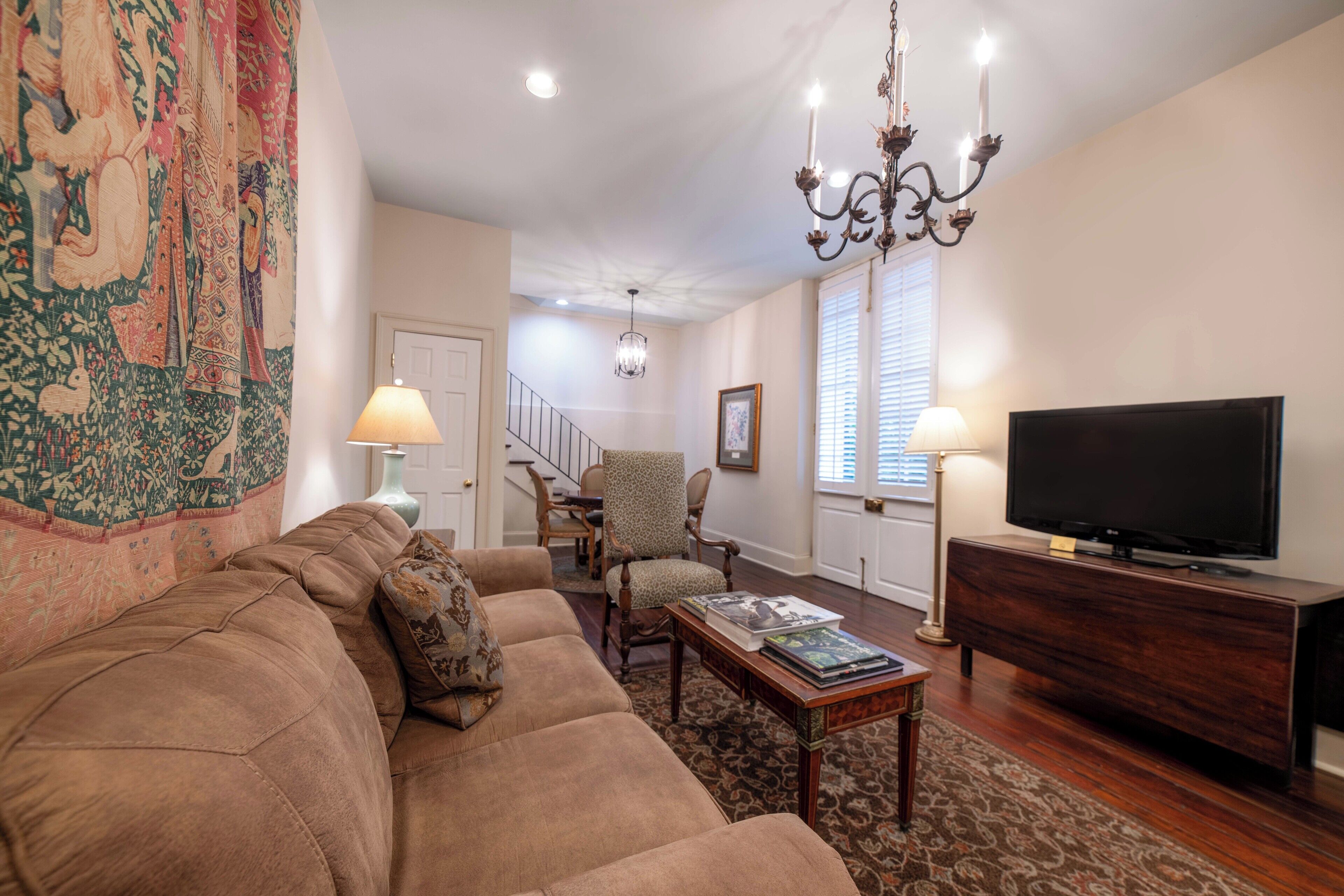 42-inch flat-screen tv with cable channels, tv, ipod dock