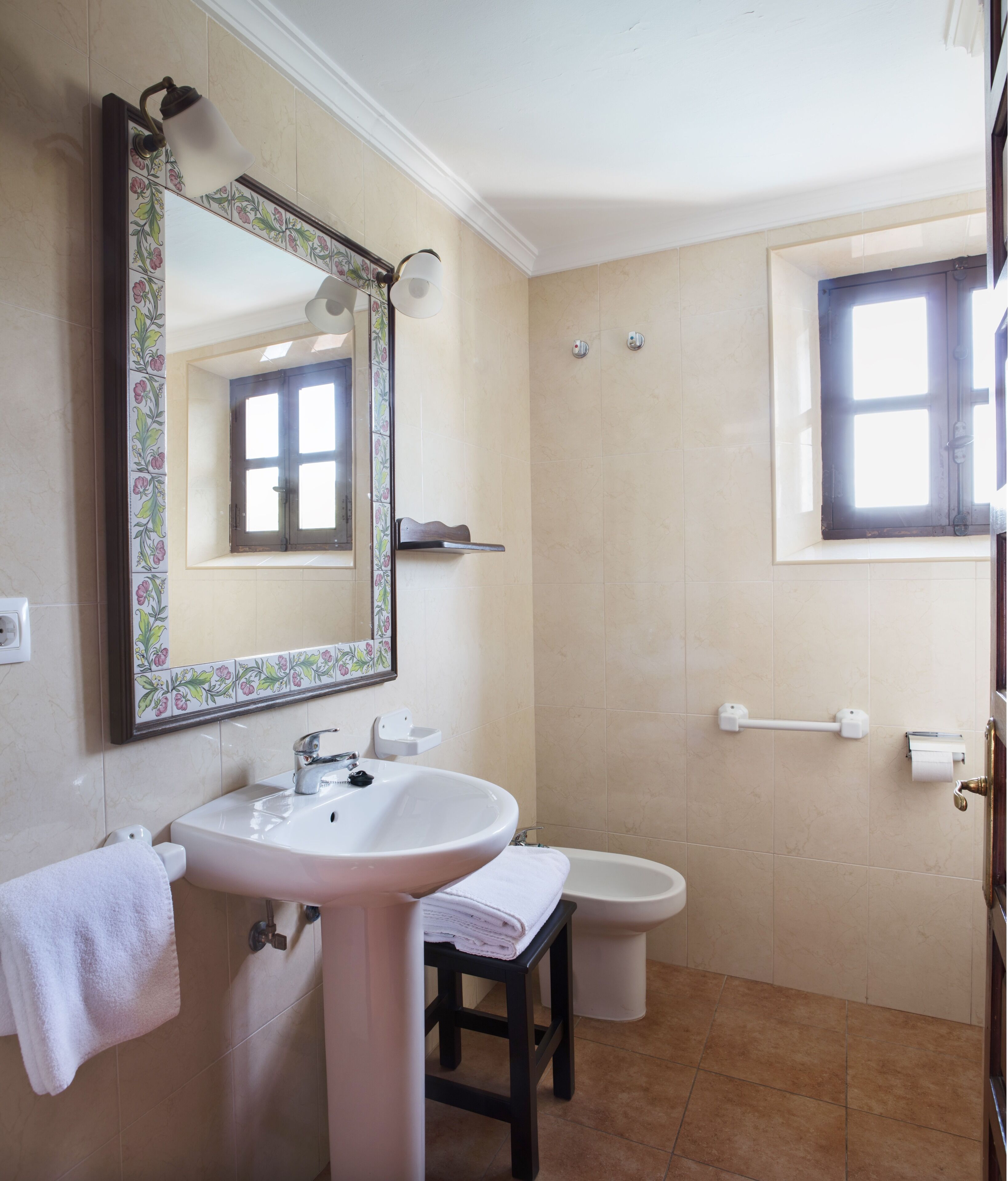 free toiletries, hair dryer, bidet, towels