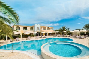 Seasonal outdoor pool, pool umbrellas, sun loungers
