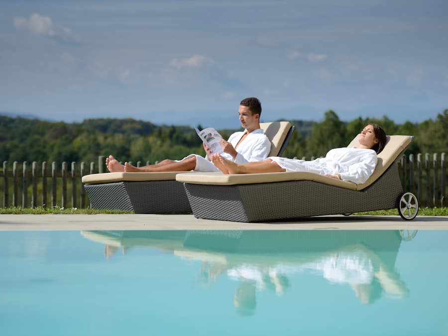 Seasonal outdoor pool, pool umbrellas, sun loungers