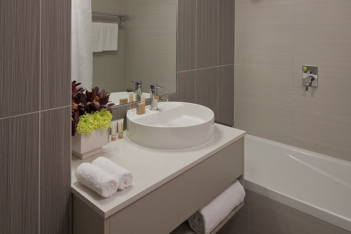 free toiletries, hair dryer, towels