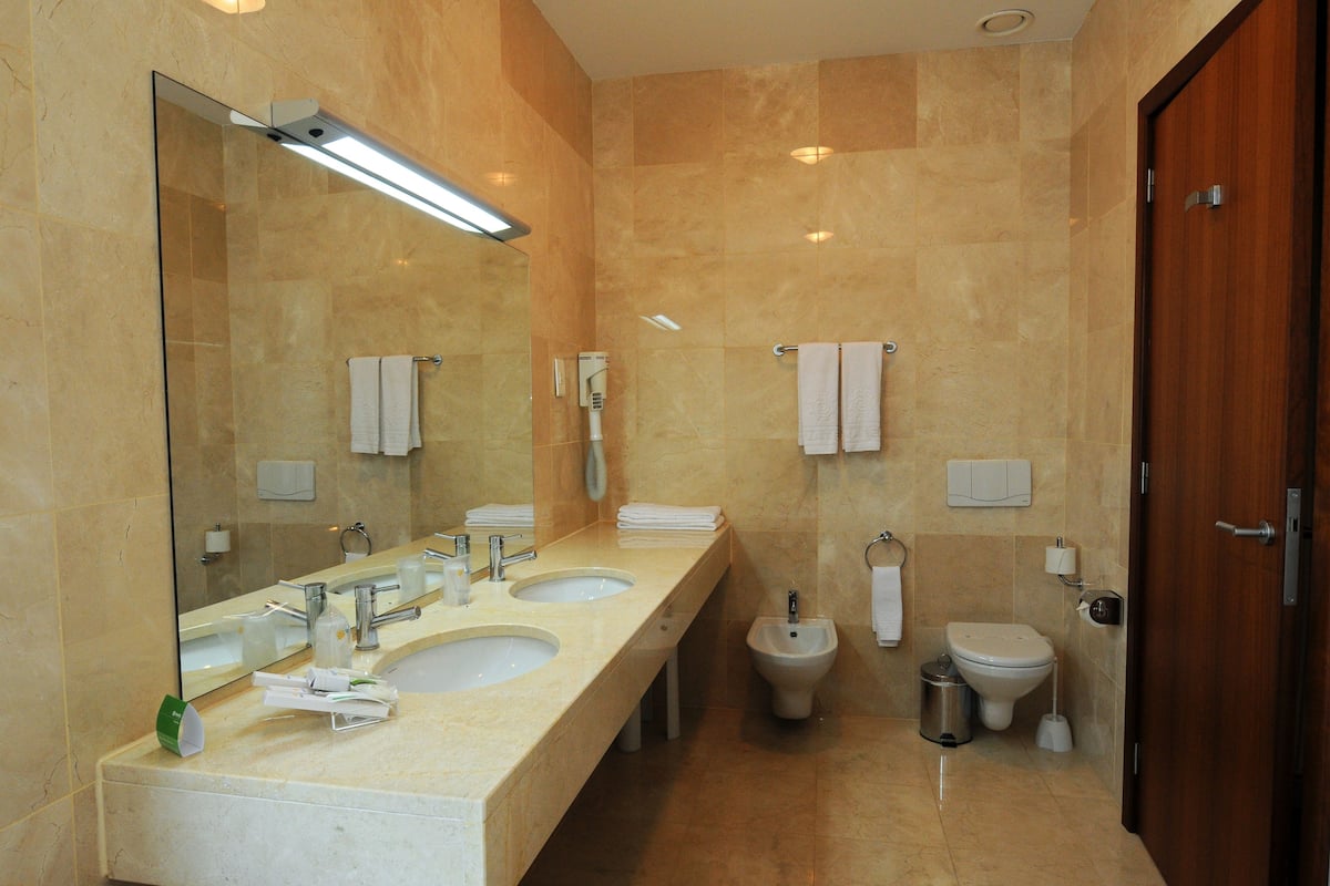 free toiletries, hair dryer, bathrobes, towels