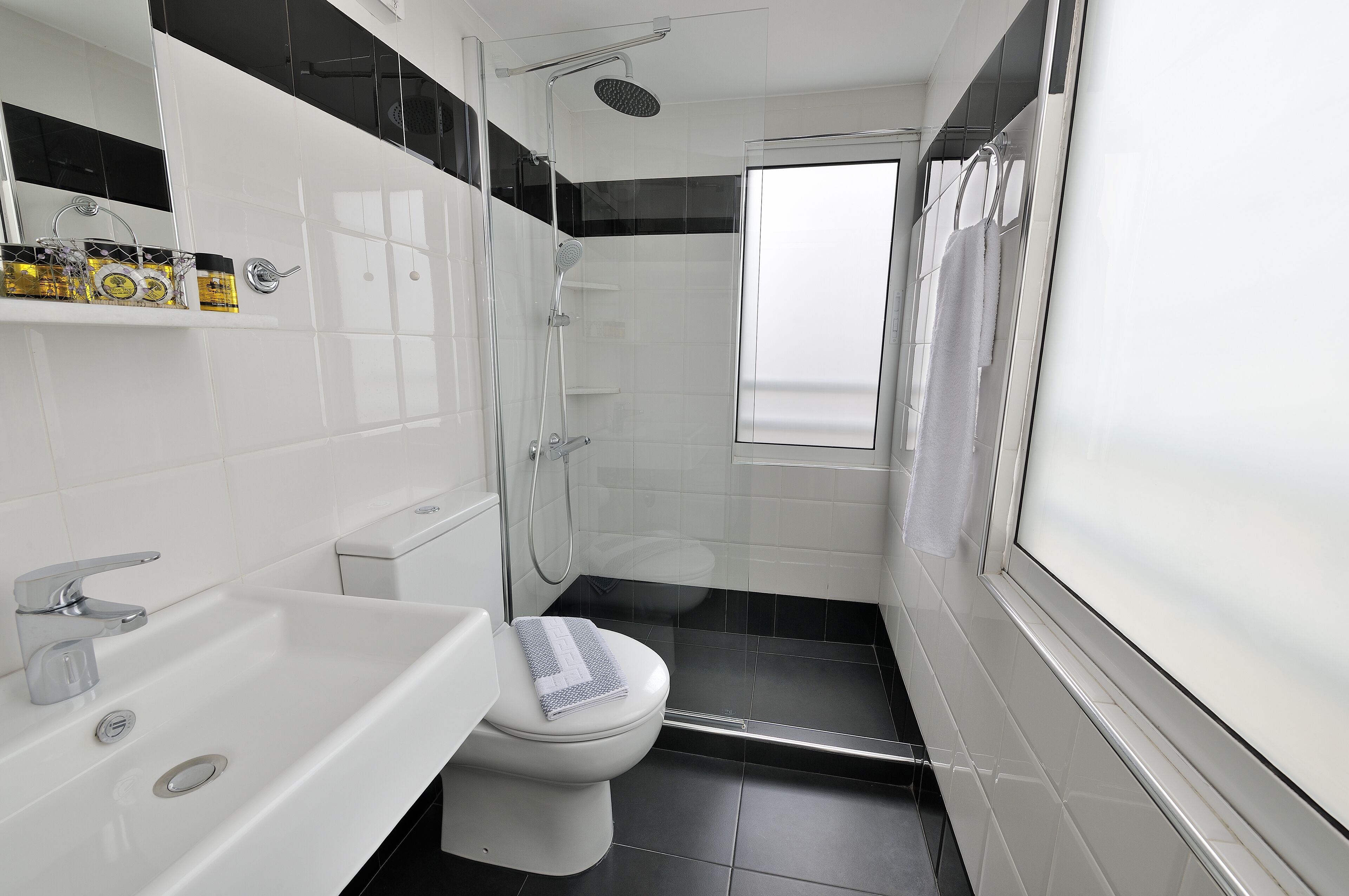 shower, free toiletries, hair dryer, towels