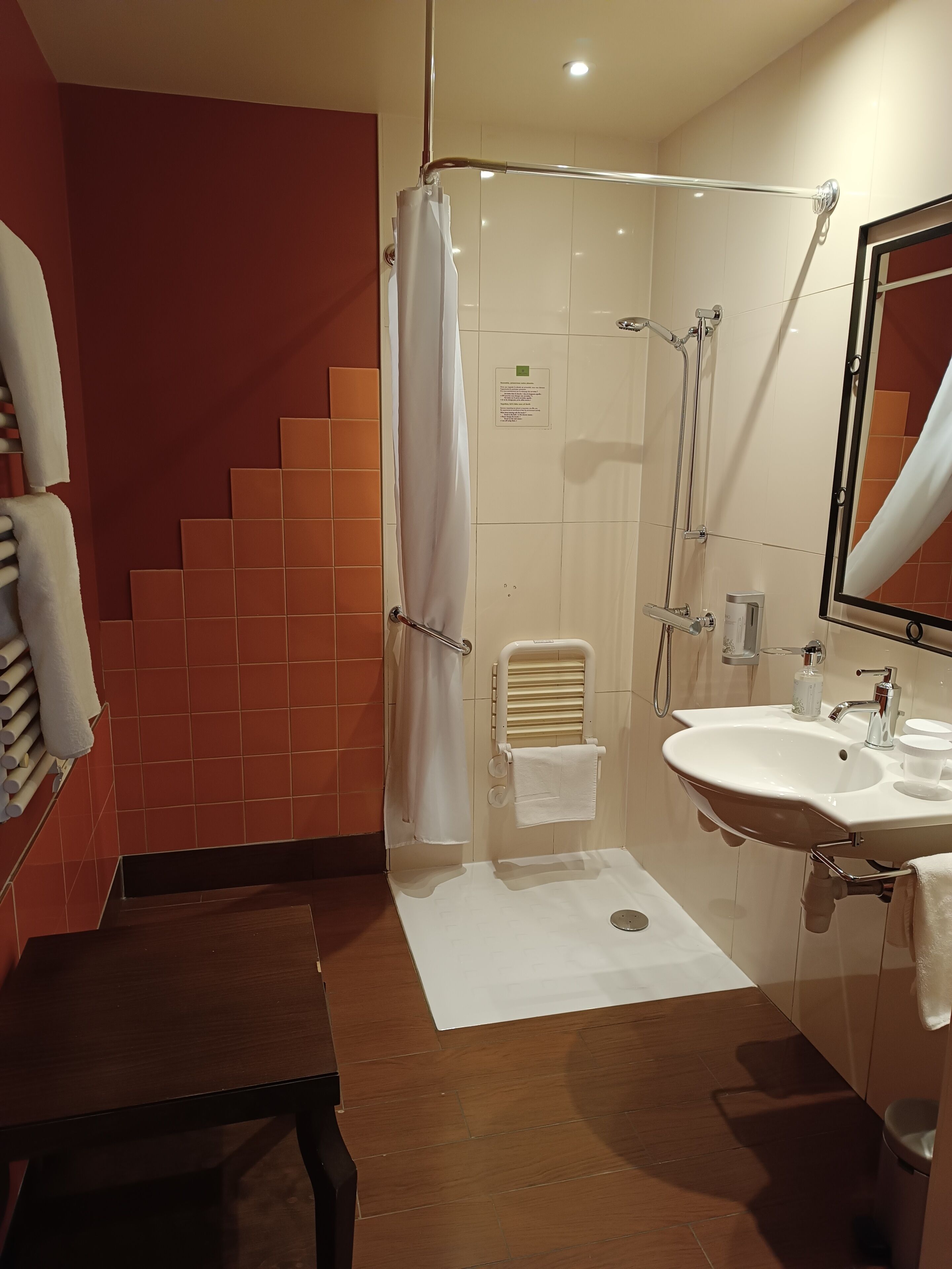 classic double room | bathroom | shower, hair dryer, towels
