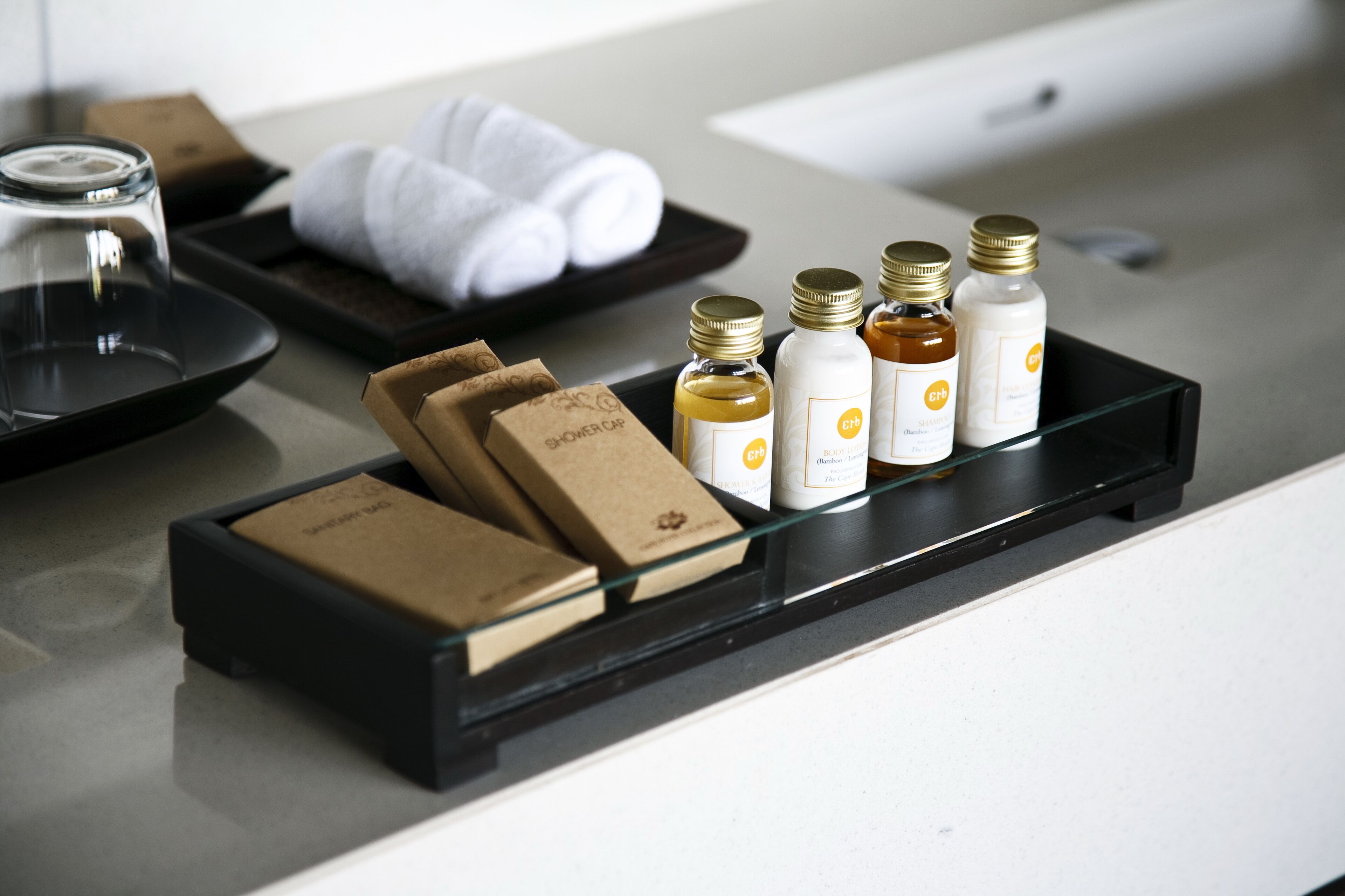 separate bathtub and shower, deep-soaking bathtub, designer toiletries