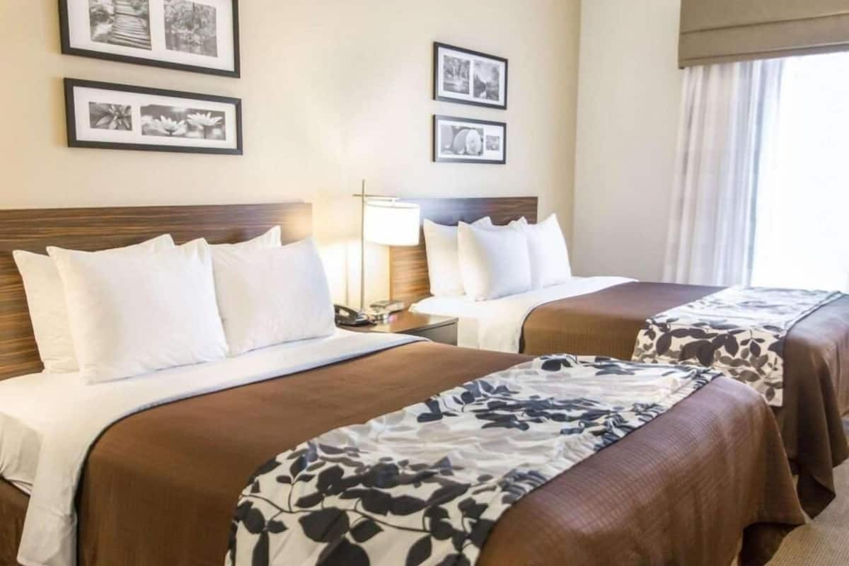 Premium bedding, pillowtop beds, desk, blackout drapes