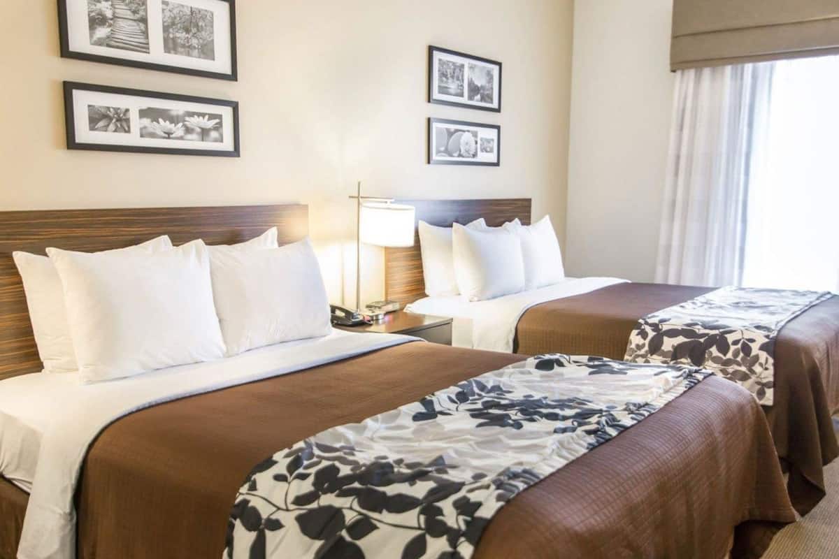 Premium bedding, pillowtop beds, desk, blackout drapes