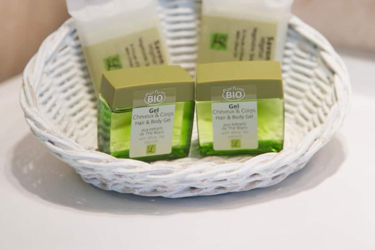 free toiletries, hair dryer, towels