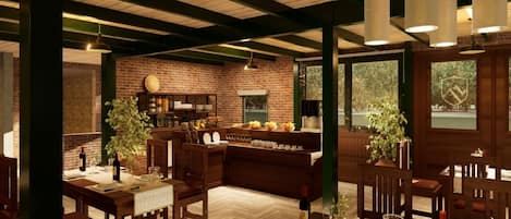Se sirven desayunos, comidas y cocina argentina con vista a la alberca