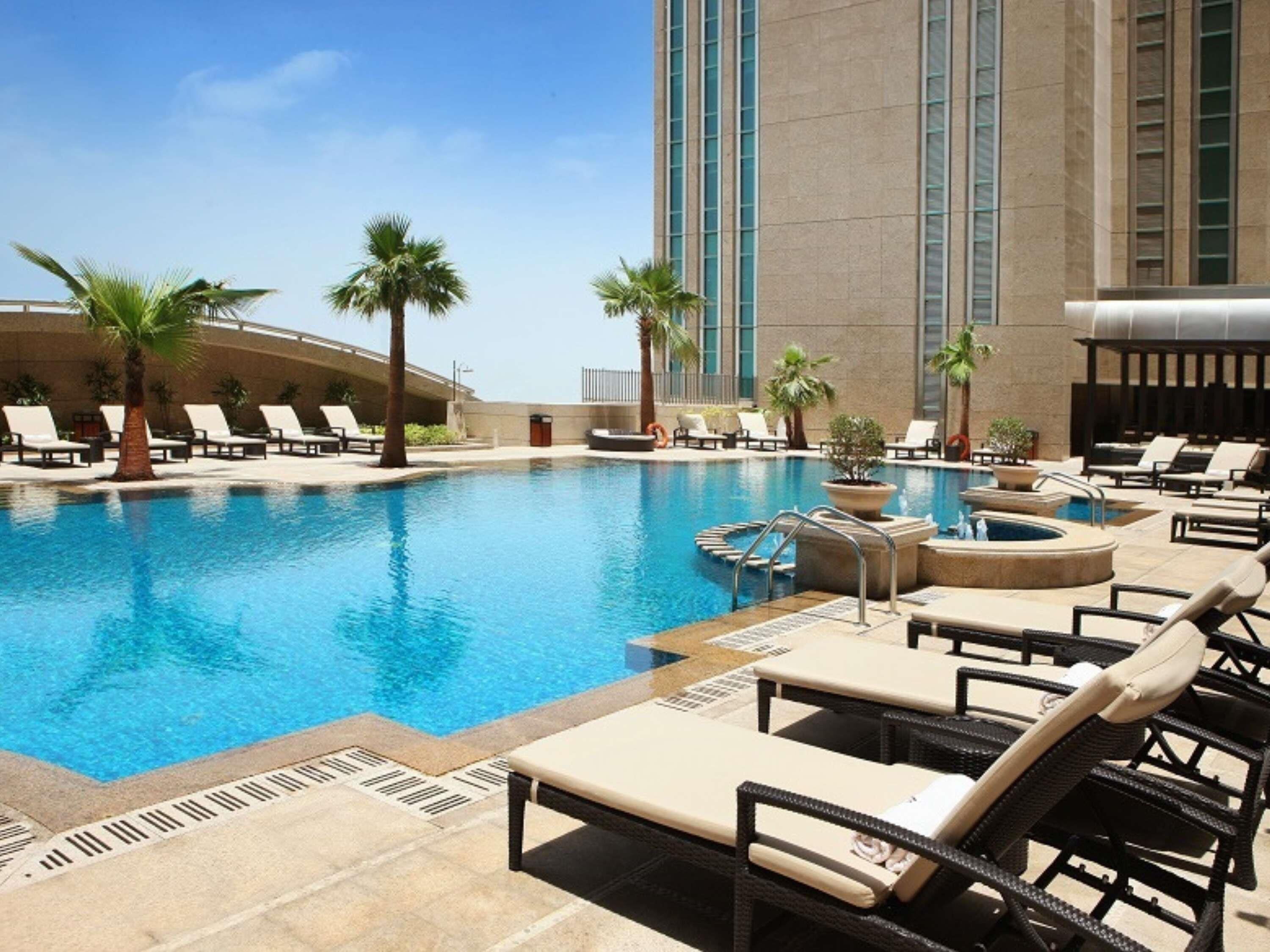 Outdoor pool, pool umbrellas