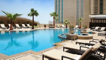 Outdoor pool, pool umbrellas