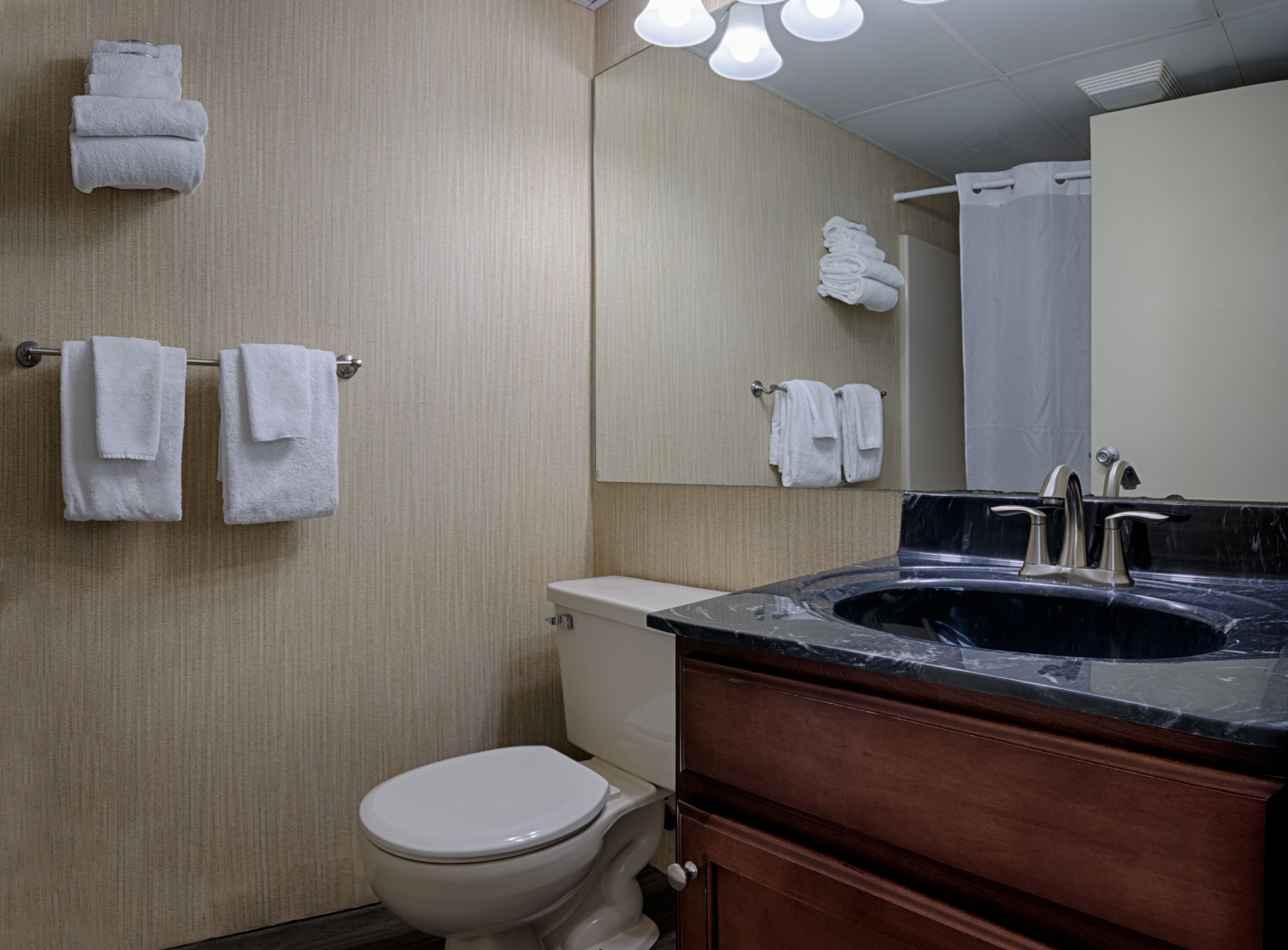 A bathroom with a toilet, sink, and towel rack.