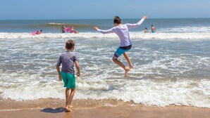 A beach scene with people enjoying the waves. - The Barefoot Mailman (Ocean City)