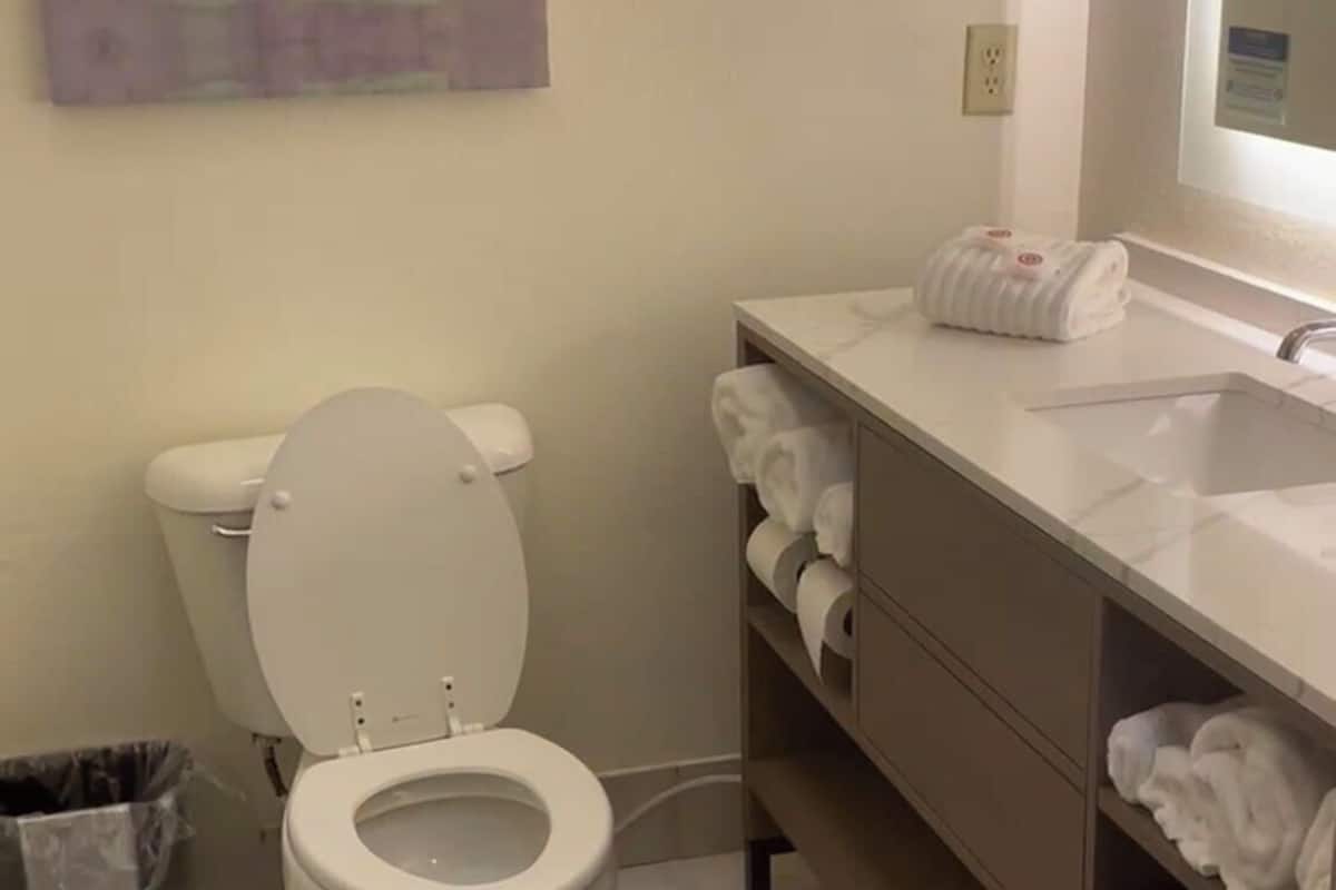 combined shower/bathtub, free toiletries, hair dryer, towels