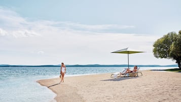 Private beach, sun loungers, beach umbrellas, scuba diving