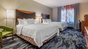 Premium bedding, desk, blackout drapes, iron/ironing board