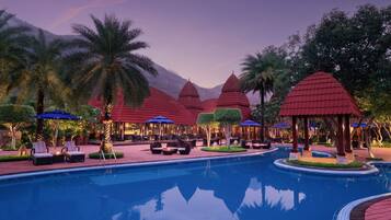 Outdoor pool, open 7:00 AM to 7:00 PM, pool umbrellas, pool loungers