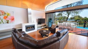 Televisión de plasma, reproductor de DVD y estación para iPod