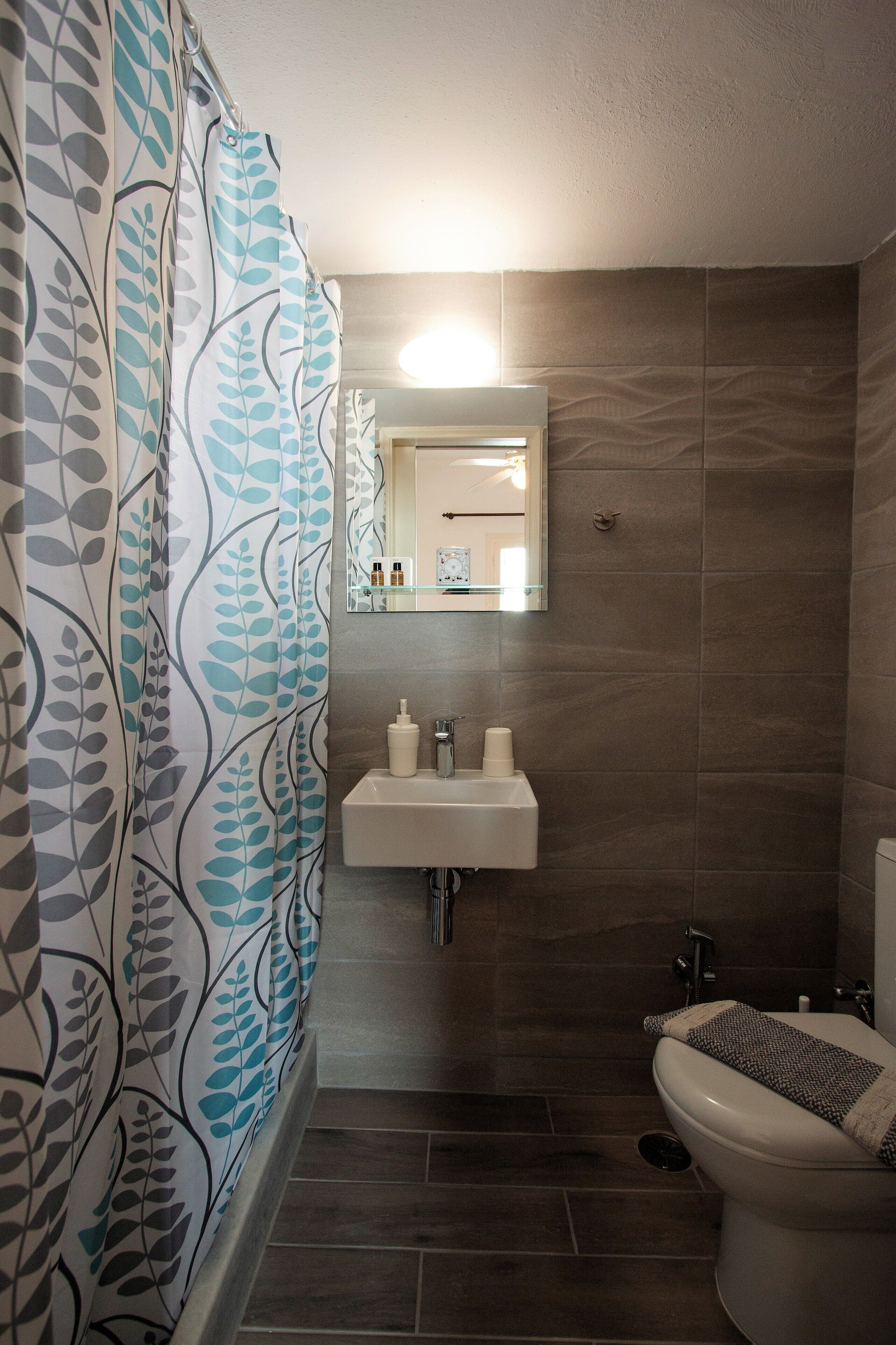 standard room | bathroom | shower, hair dryer, towels, soap