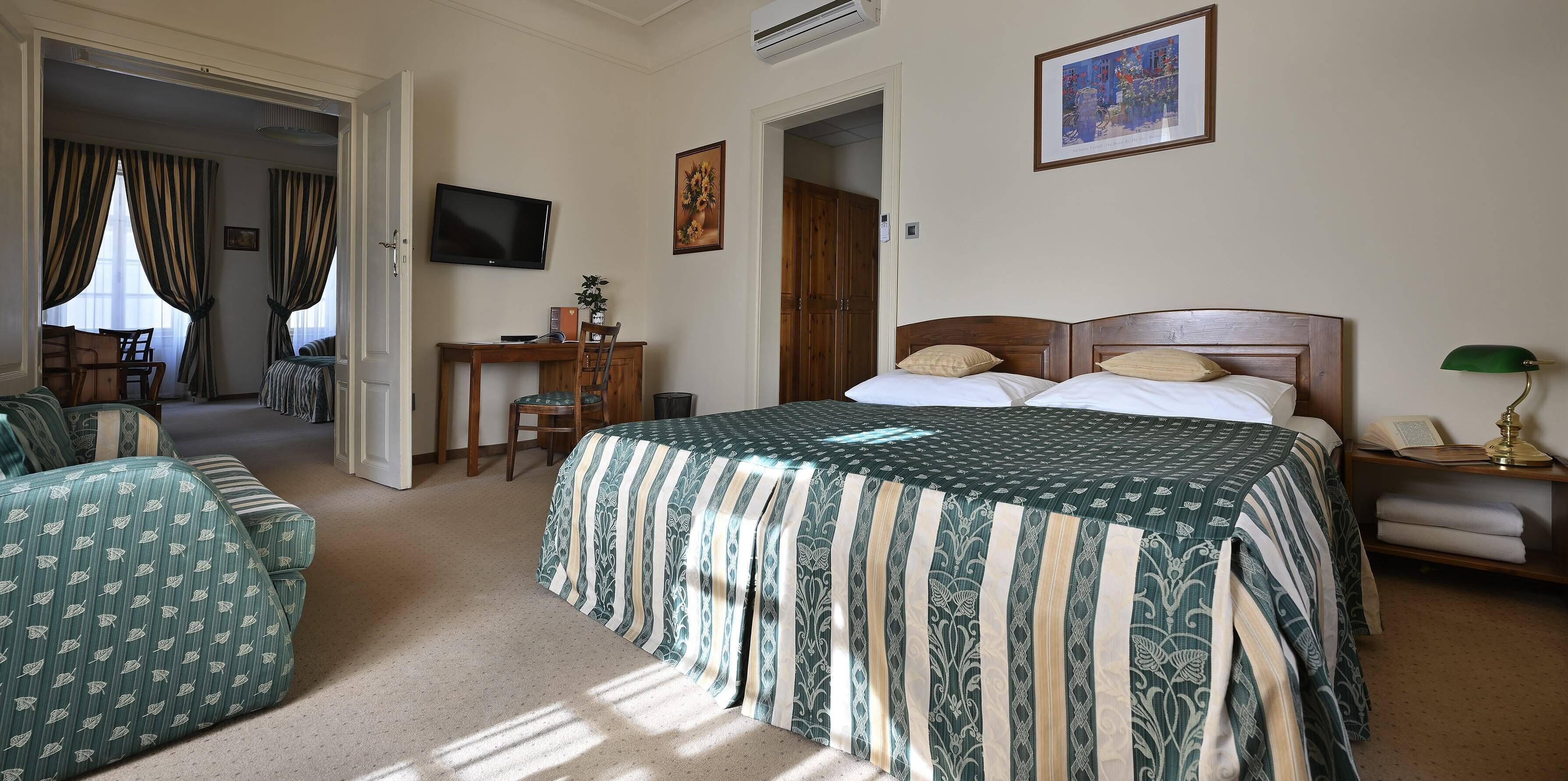 In-room safe, desk, laptop workspace, blackout curtains
