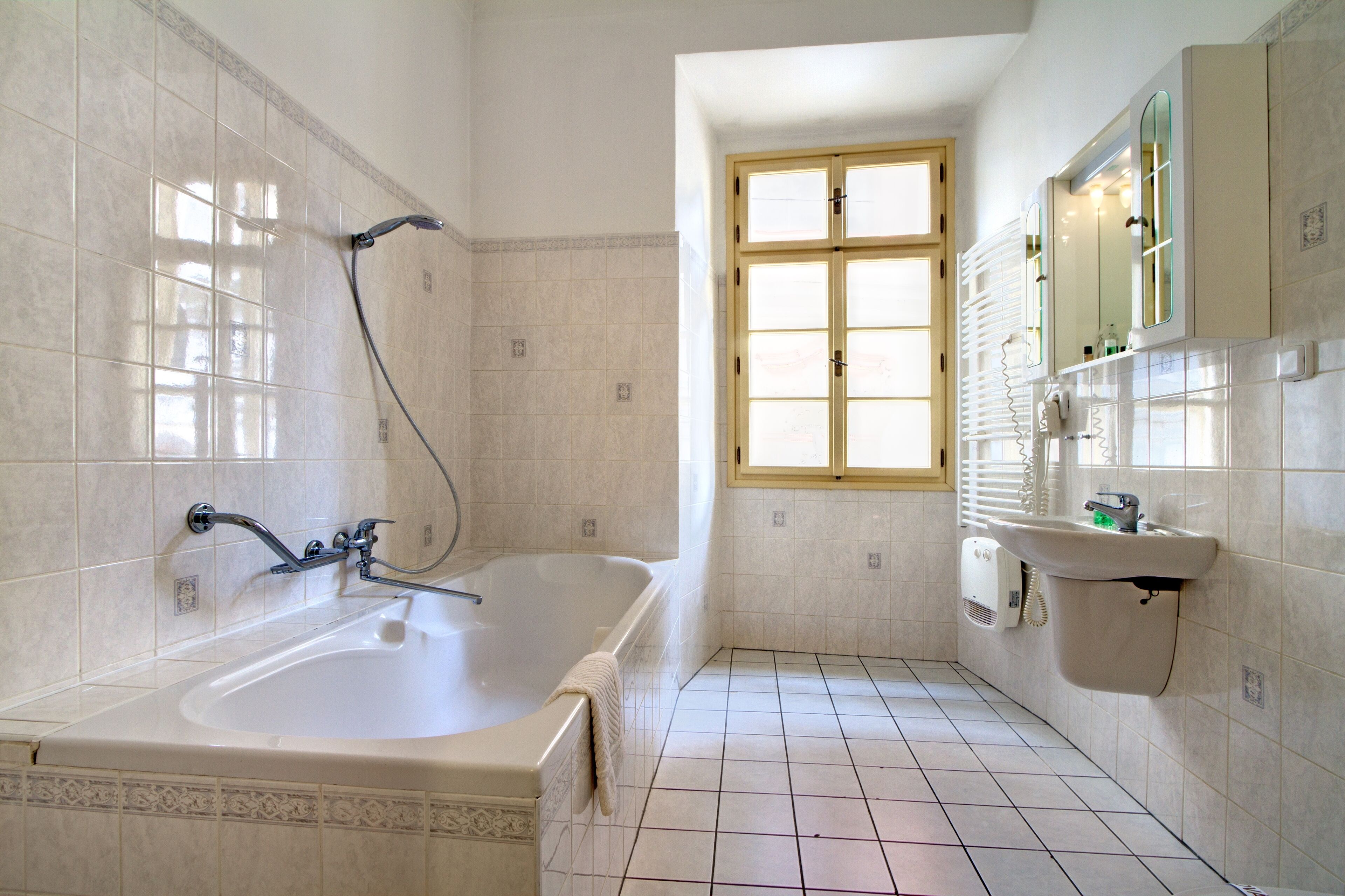 free toiletries, hair dryer, towels