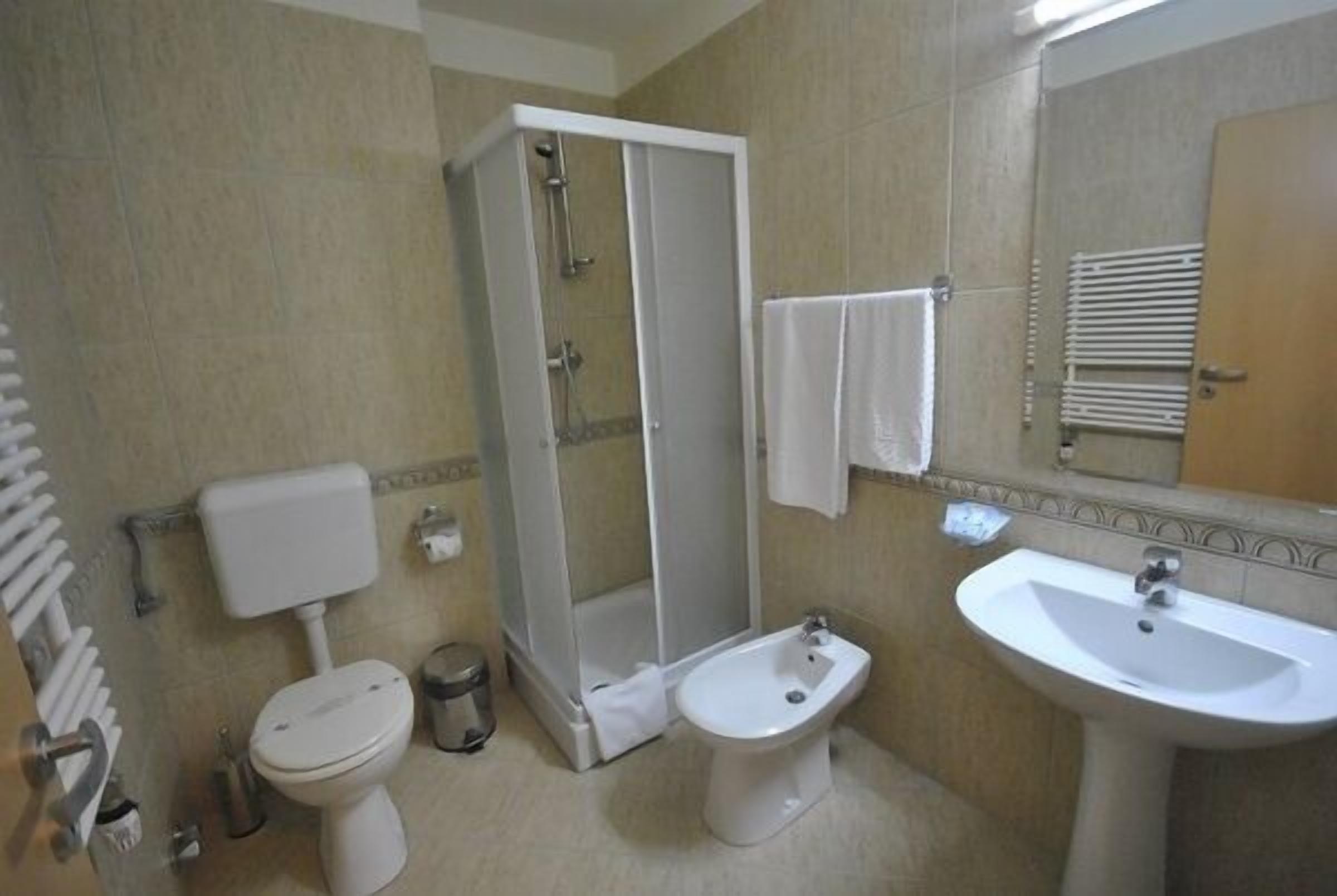 standard double room | bathroom | shower, free toiletries, hair dryer, towels
