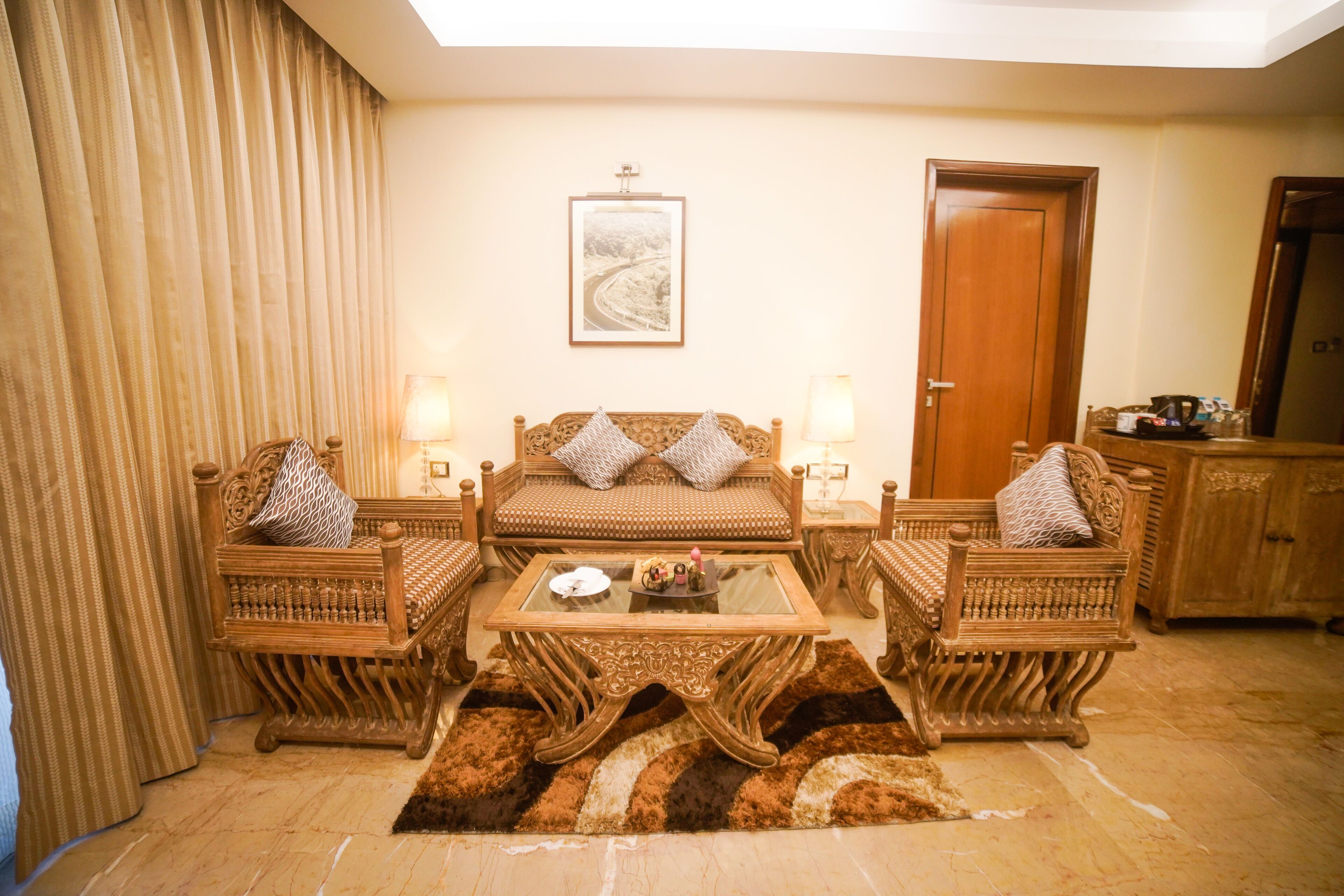 valley view suite | living area | 55-inch smart tv with cable channels