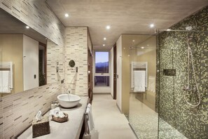 Duplex | Bathroom | Designer toiletries, hair dryer, bathrobes, slippers