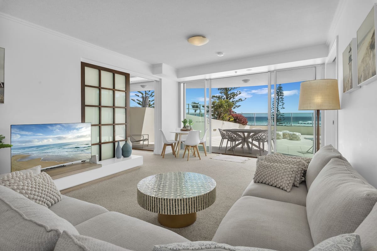 2 Bedroom Beach View | Living area | 55-inch TV with cable channels, streaming services